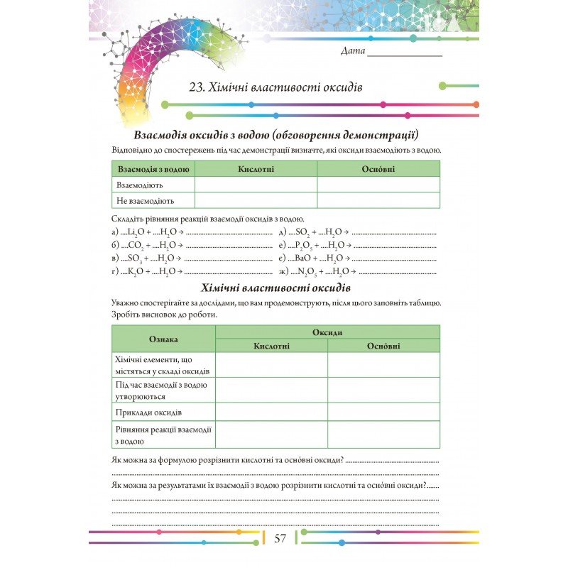 Робочий зошит та практичні роботи Соняшник Хімія 8 клас Комплект Григорович
