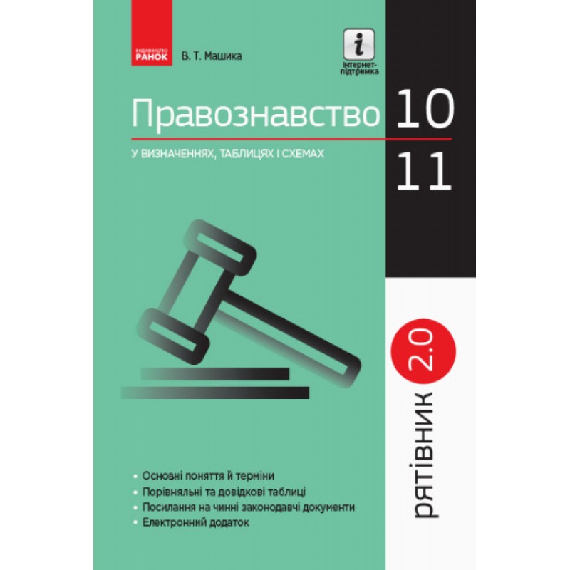 Рятівник 2.0. Ранок Правознавство у визначеннях, таблицях і схемах. 10-11 класи Машика