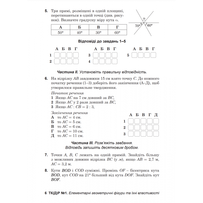 НУШ Діагностувальні роботи у форматі ЗНО/НМТ Астон Геометрія 7 клас Козира, Врублевська