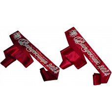 Комплект Випускники 2024 Бордова випускна стрічка з срiбним гліттером - 6 шт