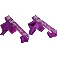 Комплект Випускники 2024 Фіолетова випускна стрічка з срiбним гліттером - 6 шт